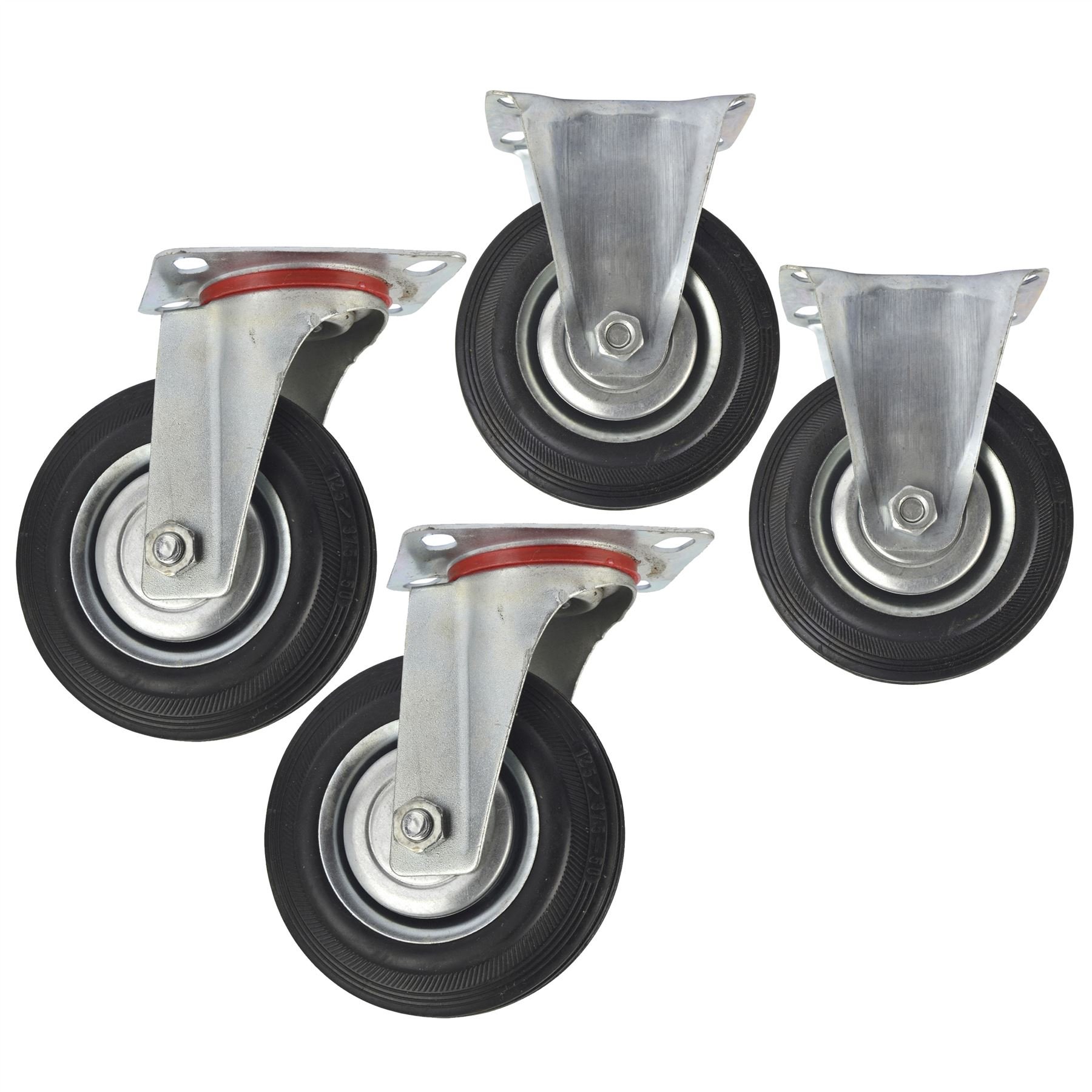 4 X 125mm Rubber Fixed and Swivel Castor Wheel Trolley Caster