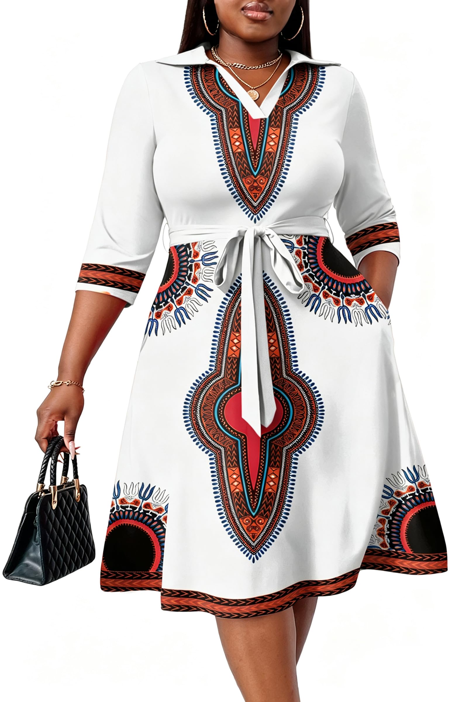 FANDEE Plus Size Midi Dress for Women Casual - Fit and Flare Summer Dresses