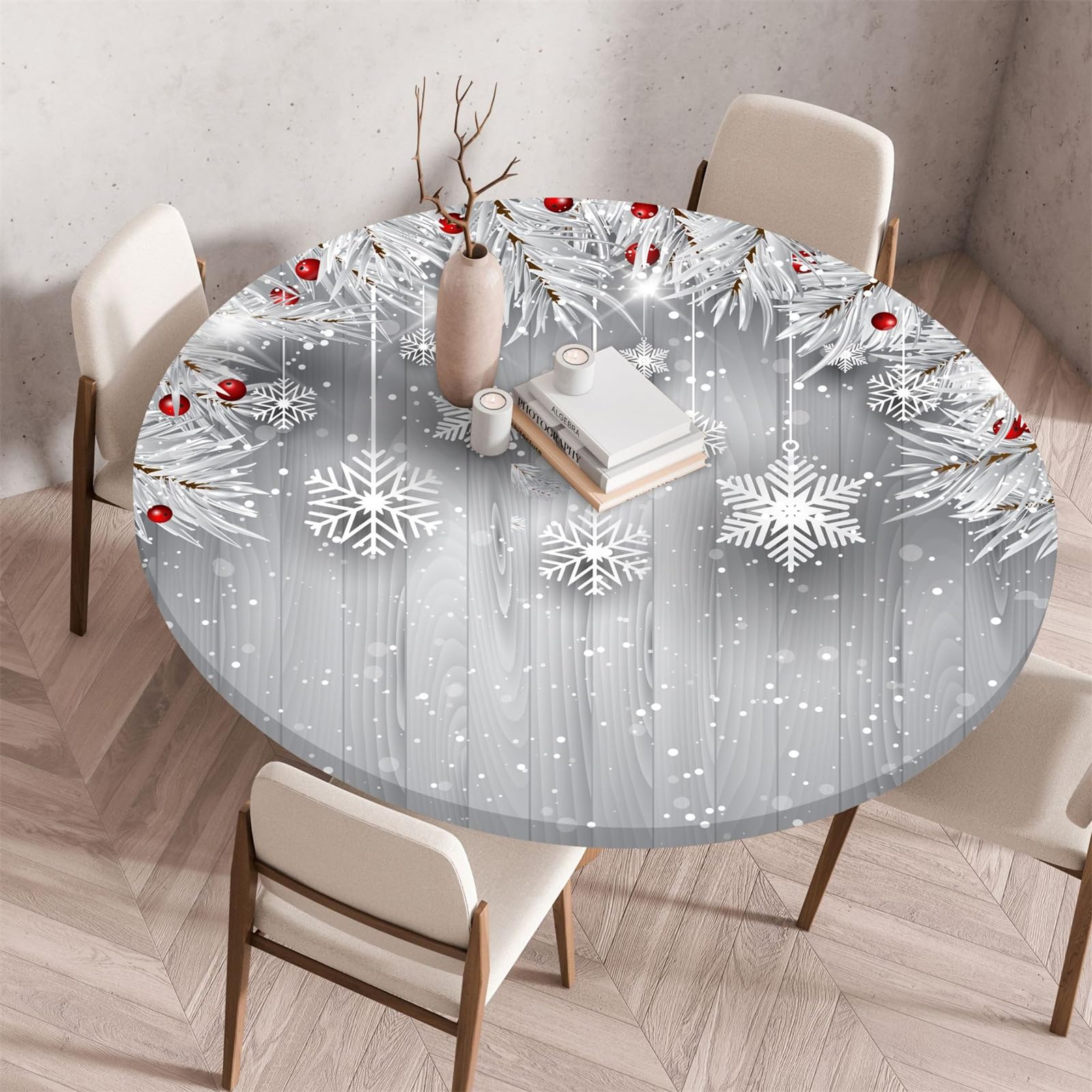 Muiuou Elastic Round Tablecloth, Printing Tabletop,Reusable Wipeable Waterproof Oil-Proof Edged Round Table Cloth,Tablecloth for Dinning Room Kitchen Picnic Home (Diameter 80cm,Style 13)
