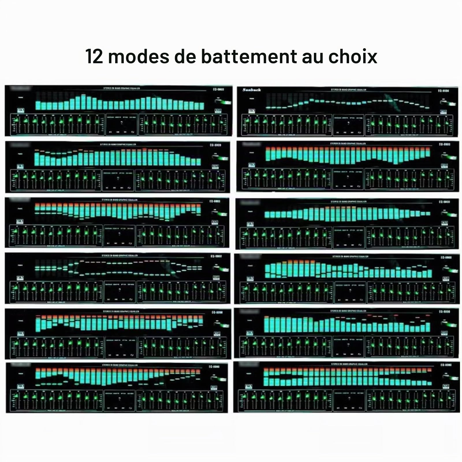 Égaliseur numérique à 31 bandes – Égaliseur graphique audio stéréo avec analyseur de spectre LED et réduction du bruit, avec 12 modes de rythme pour studios d'enregistrement