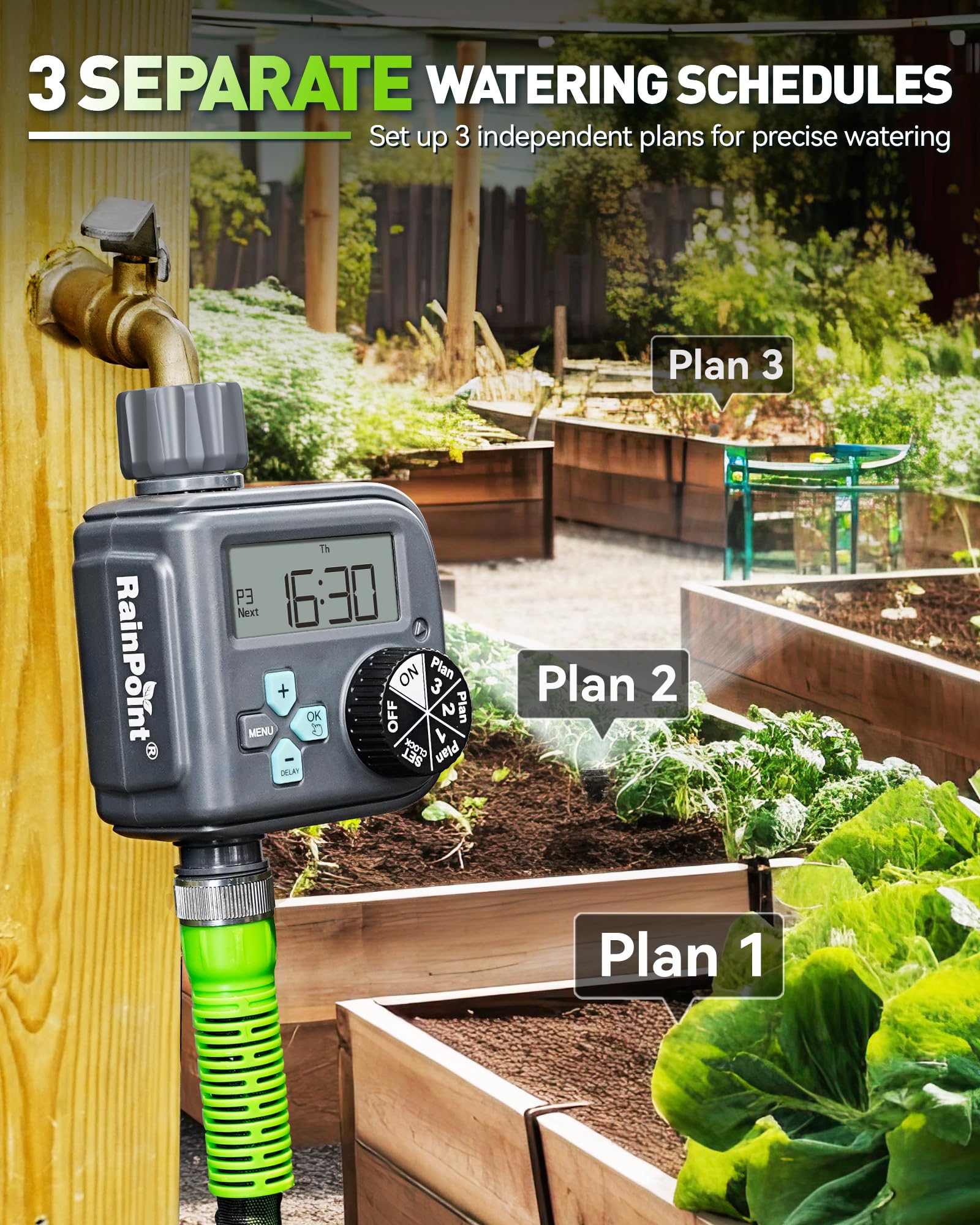 RAINPOINT Timer per irrigazione, acqua programmabile per tubo rubinetto da giardino, timer per irrigazione manuale digitale per esterni, per prati da giardino