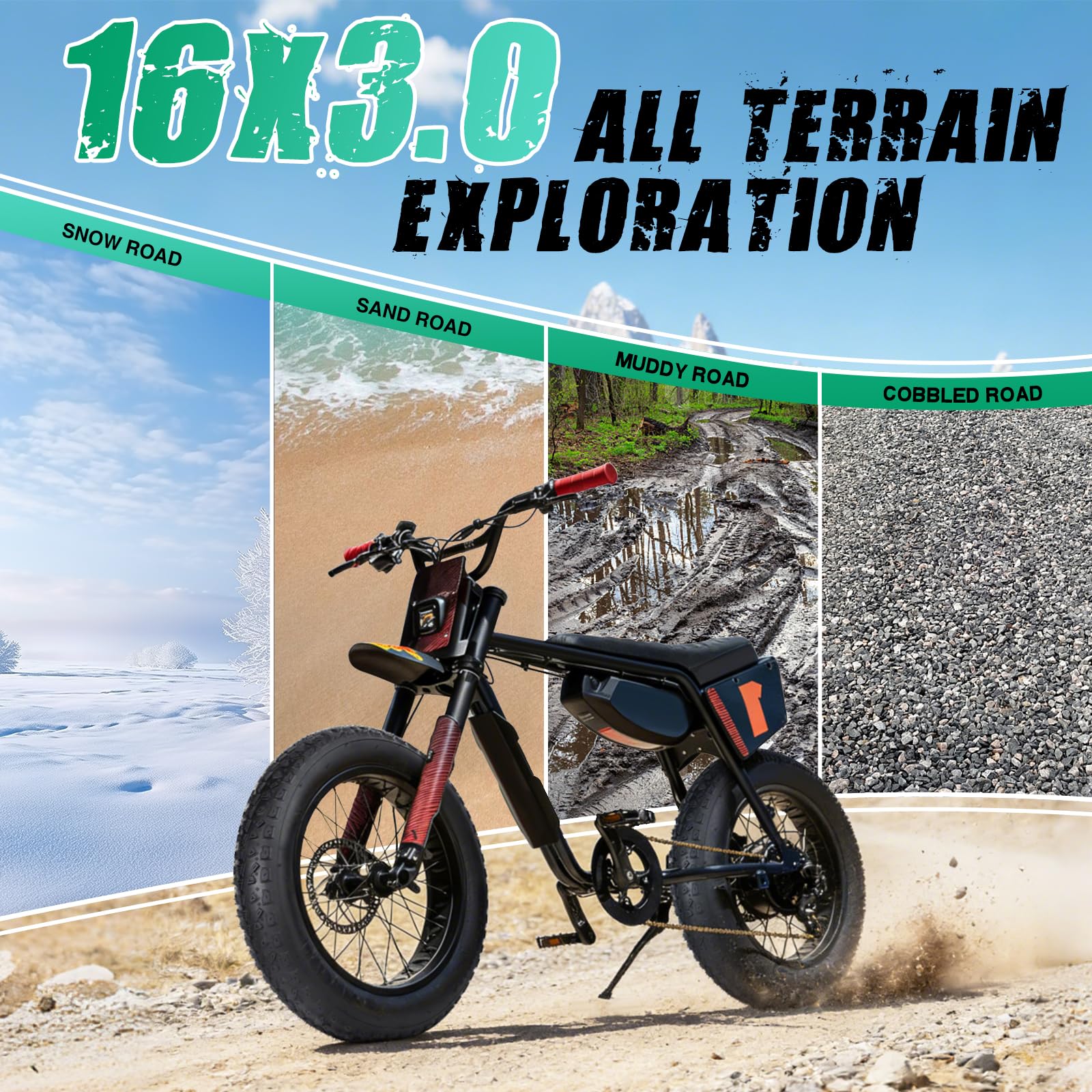 MEGHNA 16/20/26X3.0 Zoll E-Bike Reifen Fahrradmäntel kompatibel 76-305/76-406/76-559 MTB/Fat Tires/Snow&Electric Bike