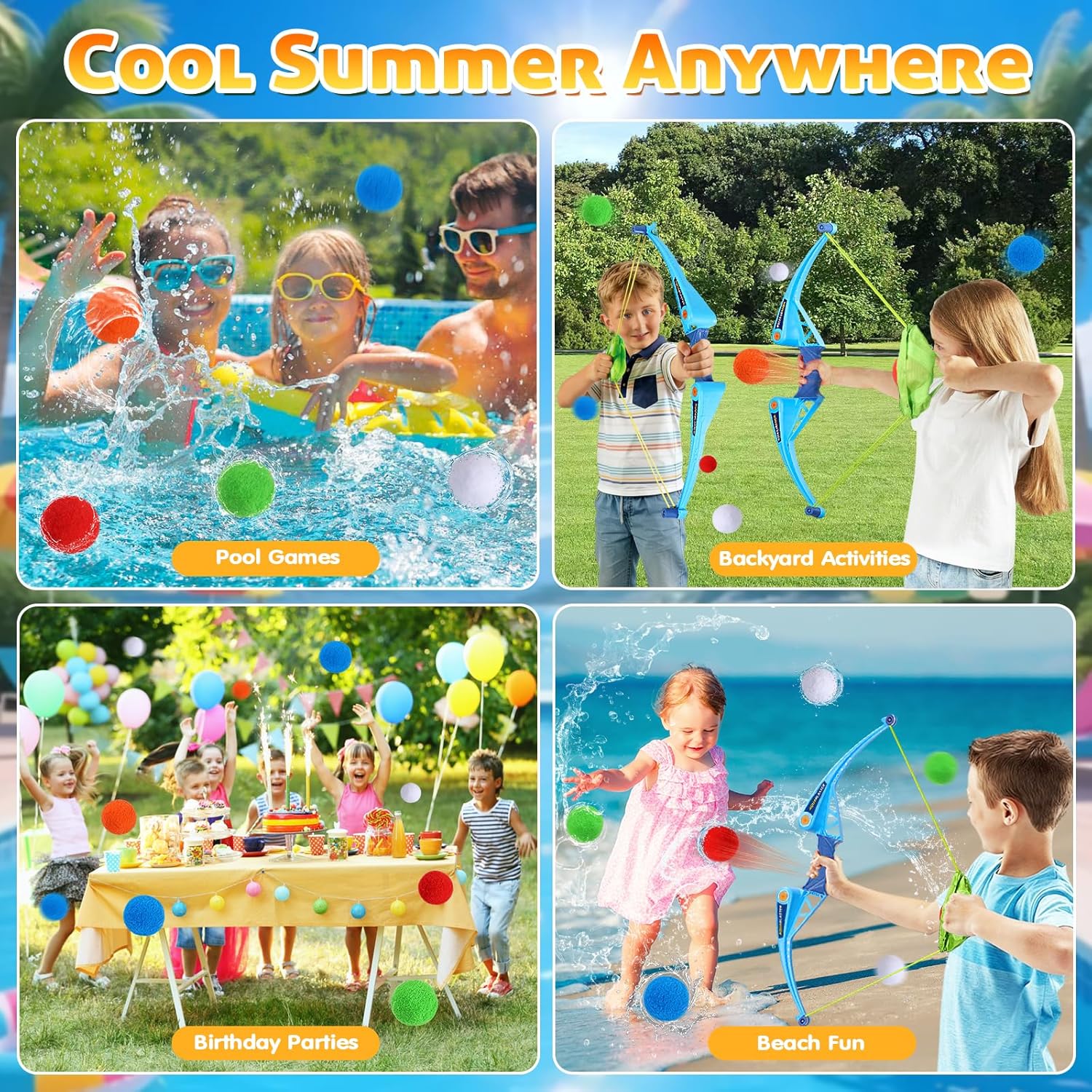 10Pcs Reusable Water Balloons with Bow and Arrow for Kids, Pool Beach Water Fight Equipment for Boys and Girls, Outdoor Summer Toys for Kids Ages 3-12