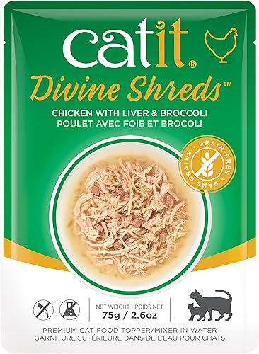 Catit Divine Shreds Premium - Decoración de comida para gatos, pollo con hígado y brócoli