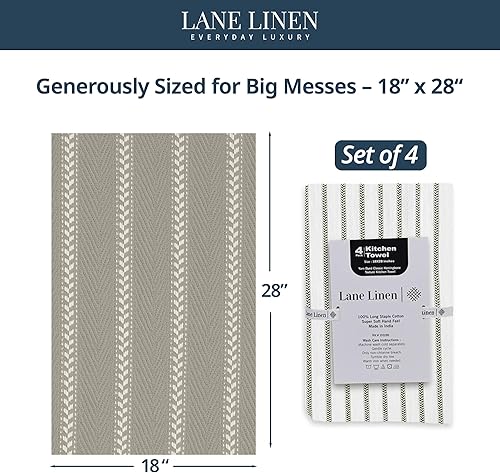 Miniatura 2 de LANE LINEN Juego de 4 paños de cocina de algodón para secar platos, 18 x 28 pulgadas, absorbentes, de secado rápido, color gris