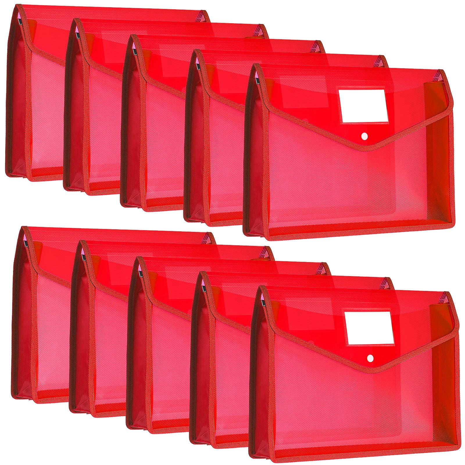 10 Pieces Plastic File Folders Envelope Expanding File Wallet Organizer Documents Folder with Snap Closure and Pocket, A4 Size Waterproof Transparent