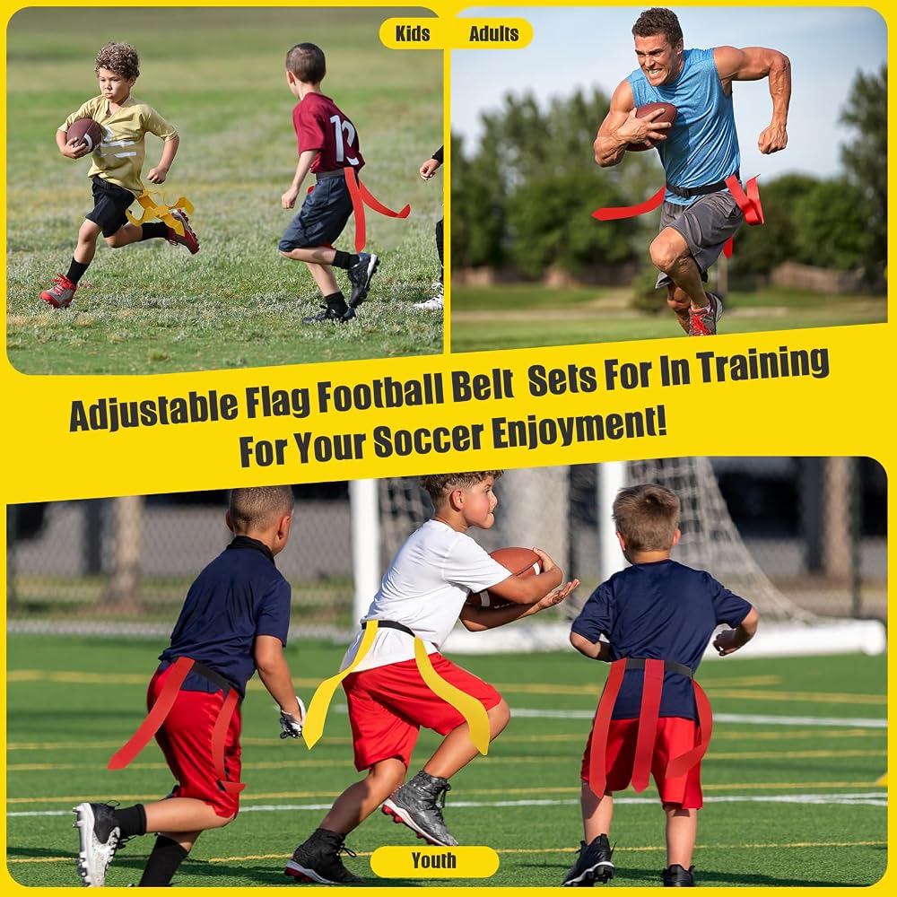 Flag Football Belts, 6/8/10/12/14 Player Flag Football Set for Kids, Youth & Adult, Adjustable Flag Football for Waist 22-43"