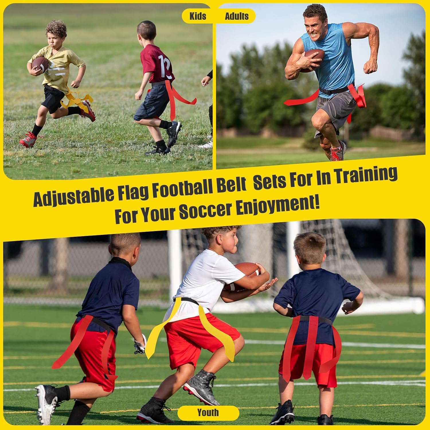 Flag Football Belts, 6/8/10/12/14 Player Flag Football Set for Kids, Youth & Adult, Adjustable Flag Football for Waist 22-43" - Image 7