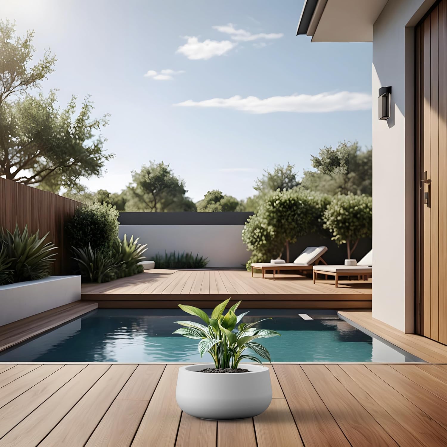 Kante 11.8 Inch-Dia Round Concrete Bonsai Planter with Drainage Hole, Large Plant Pot for Indoor Outdoor Plants, Suitable for Patio, Garden, Home, White Finish with Painted Interior