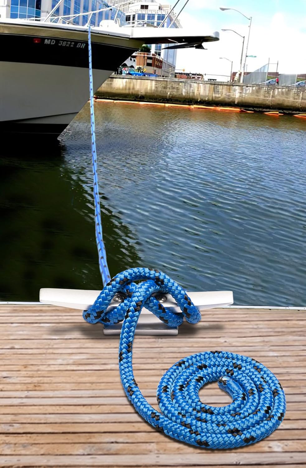 Double Braided Nylon Dock Lines Rope, 1/2 Inch x 15 FT Dock Line with 12 Inch Eyelet for Mooring Boats, Blue and Black (2 Pack) - Image 5