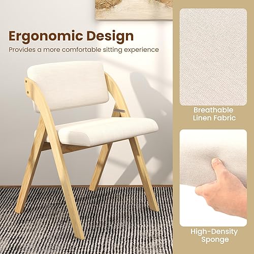 Miniatura 6 de Giantex Juego de 2 sillas plegables de comedor, sillas plegables tapizadas de madera, sillas de cocina portátiles con acolchado y respaldo de