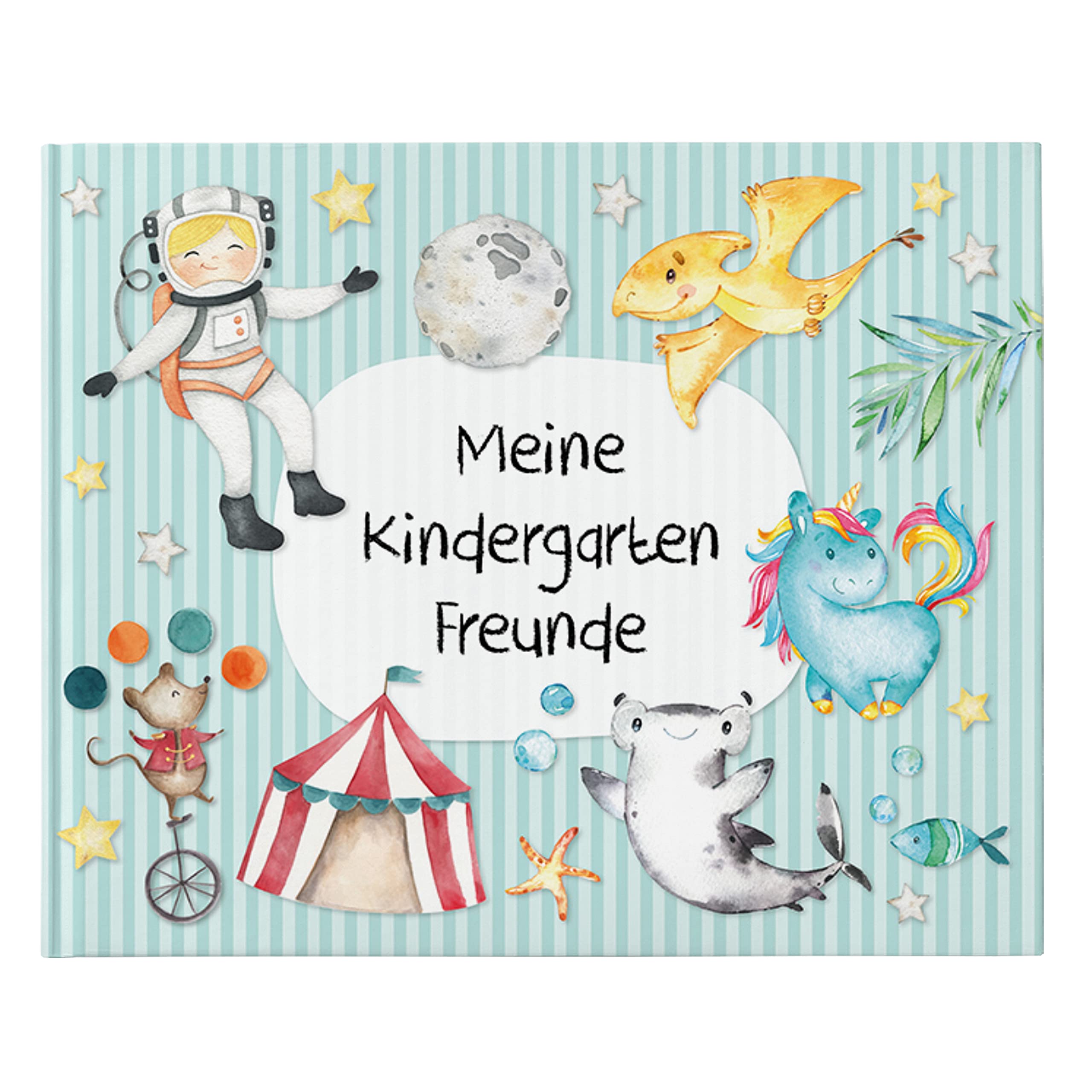 Papierdrachen Libro degli amici per bambini - Amici dell'asilo Turchese - Album di poesie con astronauta, dinosauri - per 27 amici