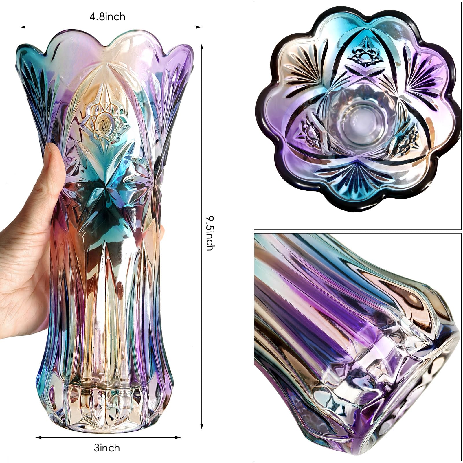 Glass Colorful Vase,Glass Flower Vase Decor for Home Dining Table