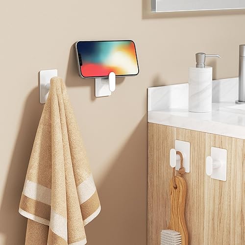Miniatura 5 de Gancho adhesivo para toalla y abrigo, color blanco, paquete de 4
