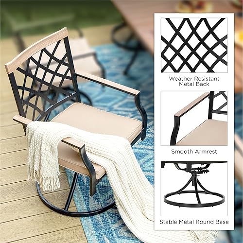 Miniatura 5 de PHI VILLA Juego de 2 sillas giratorias para patio, sillas mecedoras de comedor al aire libre, 300 libras, para jardín, patio trasero, bistró, juego