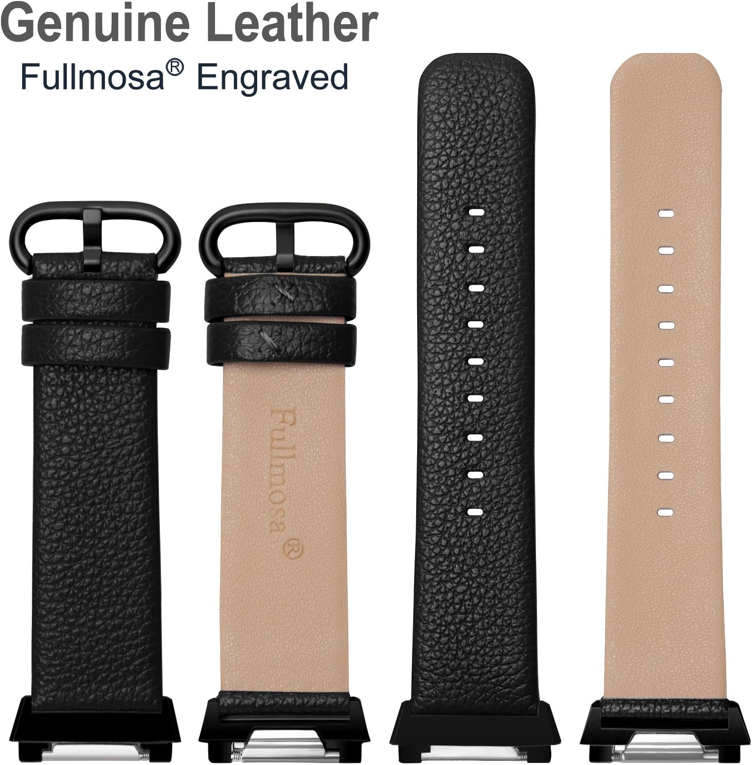 Fullmosa Fitbit Ionic Band, Genuine Leather Replacement Fitness Accessory Strap/Wristband for Fitbit Ionic Smart Watch, Women Men, Black : Electronics