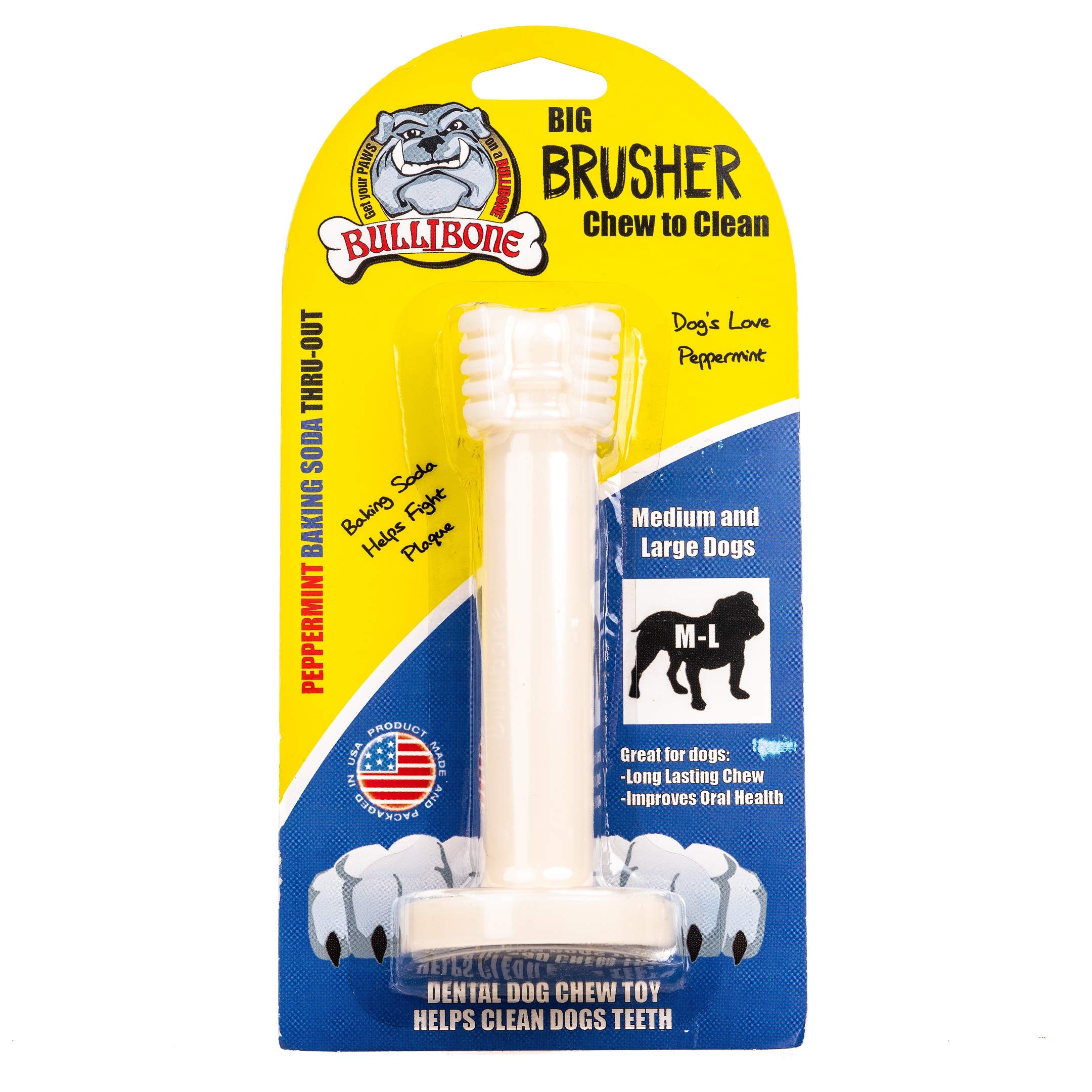 BulliboneBrusher: Dog Teeth Cleaning Brushing Toothbrush Stick - Long Lasting Nylon Peppermint Dog Dental Chew Toy for Oral Care and Dental Health, for Large and Medium Dogs