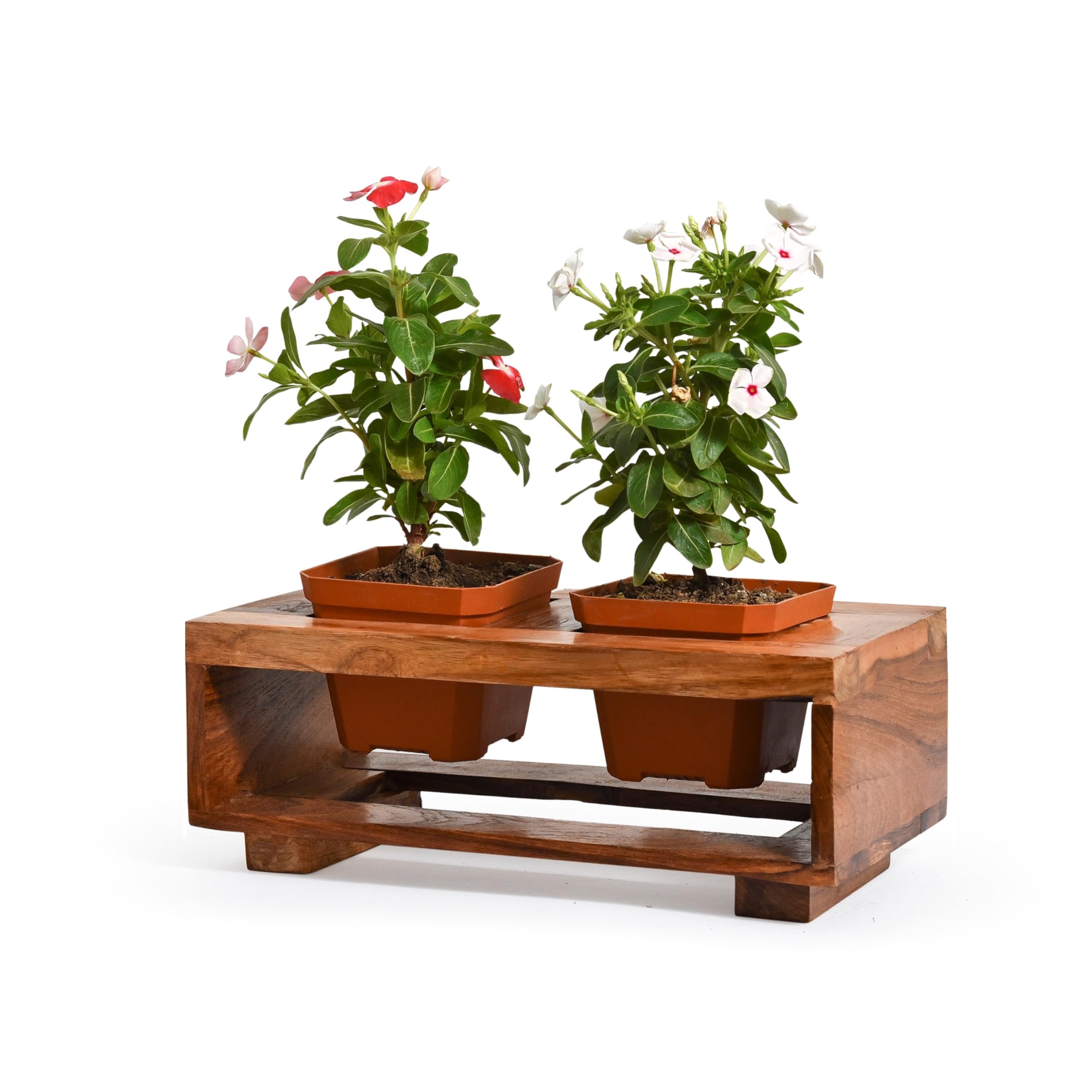TEAKWOODKART - Wooden Decorative Two Pots Planter Stand Rack with Pots for Outdoor Indoor Home Office Garden Balcony Porch Patio Terrace/Modern Flower Vase, L11.5 x B/D6 xH6, |TWK_GF004| (B0BLK6KF4Y) Amazon Price History, Amazon Price Tracker