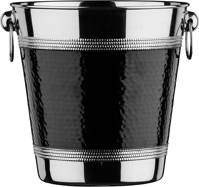 Premier Housewares 507784 Champagne Bucket with Hammered Black Band - Stainless Steel
