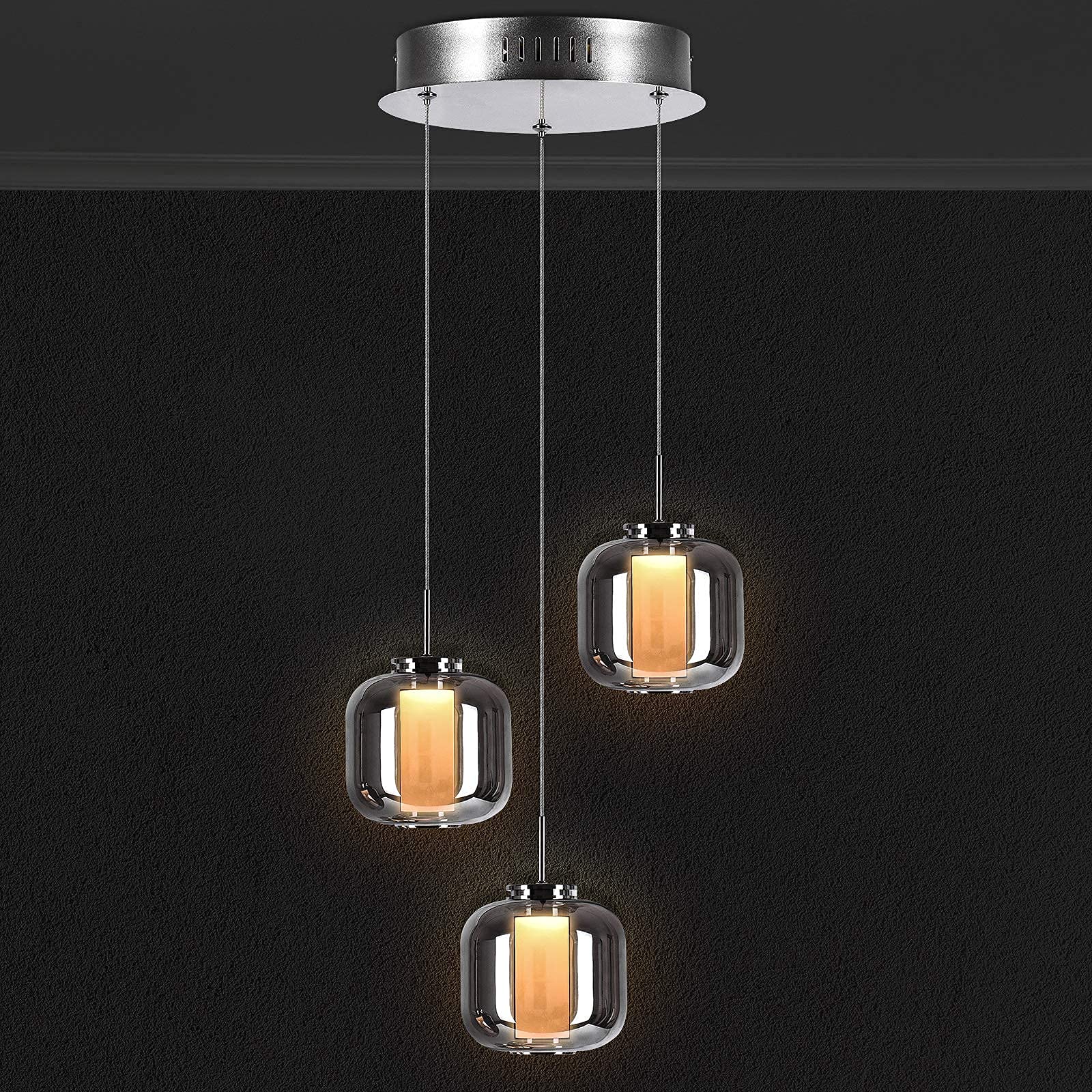 Buy Zicbol Chrome Glass Pendant Light Fixture Shade Ceiling, Kitchen Island Light LED Pendant