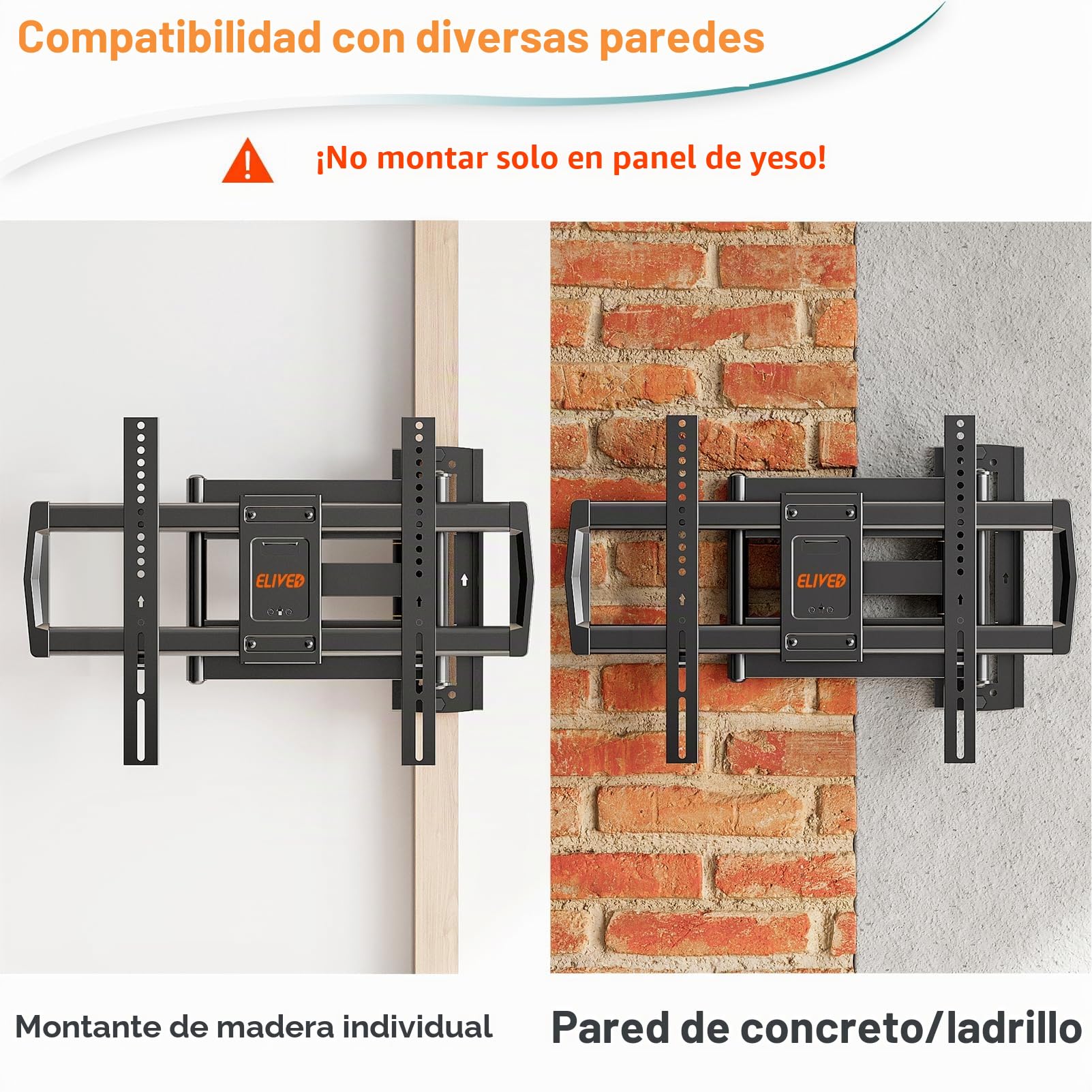 ELIVED Soporte de pared de brazo largo de 762 mm para la mayoría de televisores de 42 a 75 pulgadas, soporte de esquina de extensión larga, soporte de pared giratorio e inclinable, soporta hasta 45 kg