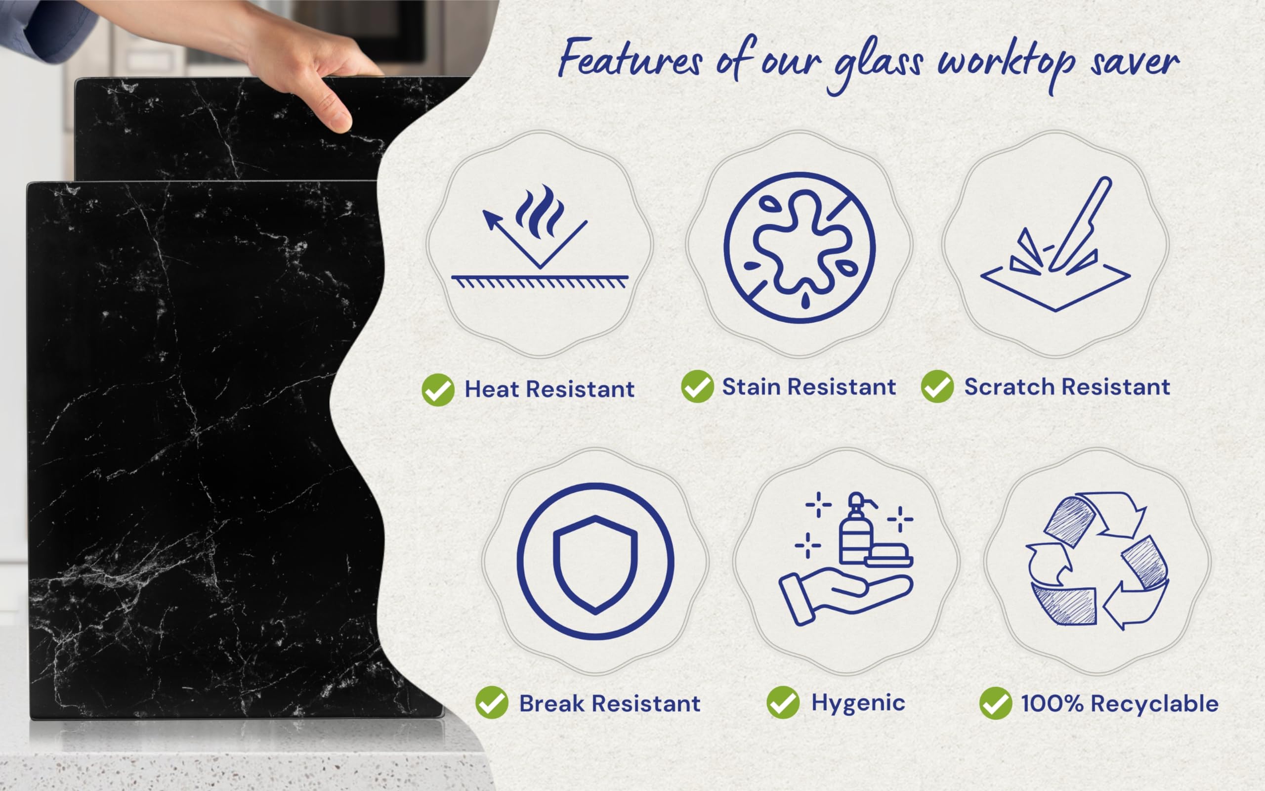 Kitchenville Glass Chopping Board 50x40cm : Tempered Glass Worktop Savers for Kitchens Durable, Scratch-Resistant, Heat-Proof - Image 2