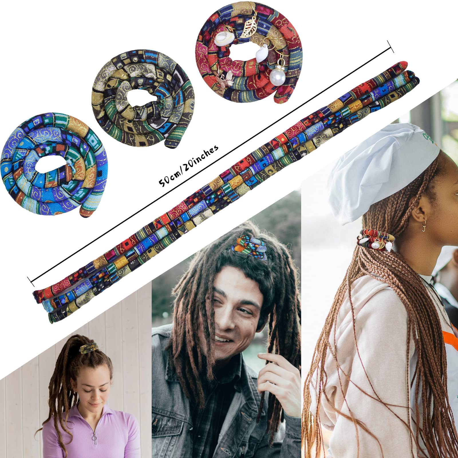 3 Pcs Spriral Lock Hair Tie dreadlock hair tie set dreadlock accessories for women and men dreadlocks ponytail holder Dread hair ties for braids thick curly hair (20 inches - Image 2