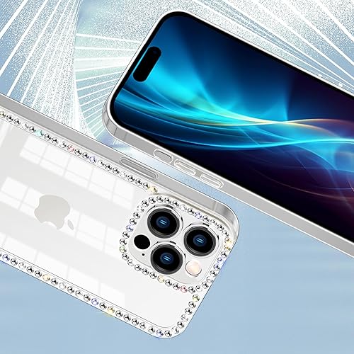Miniatura 7 de Funda compatible con iPhone 15 Pro Max transparente con diamantes de imitación para niñas y mujeres, funda femenina con purpurina brillante, diseño