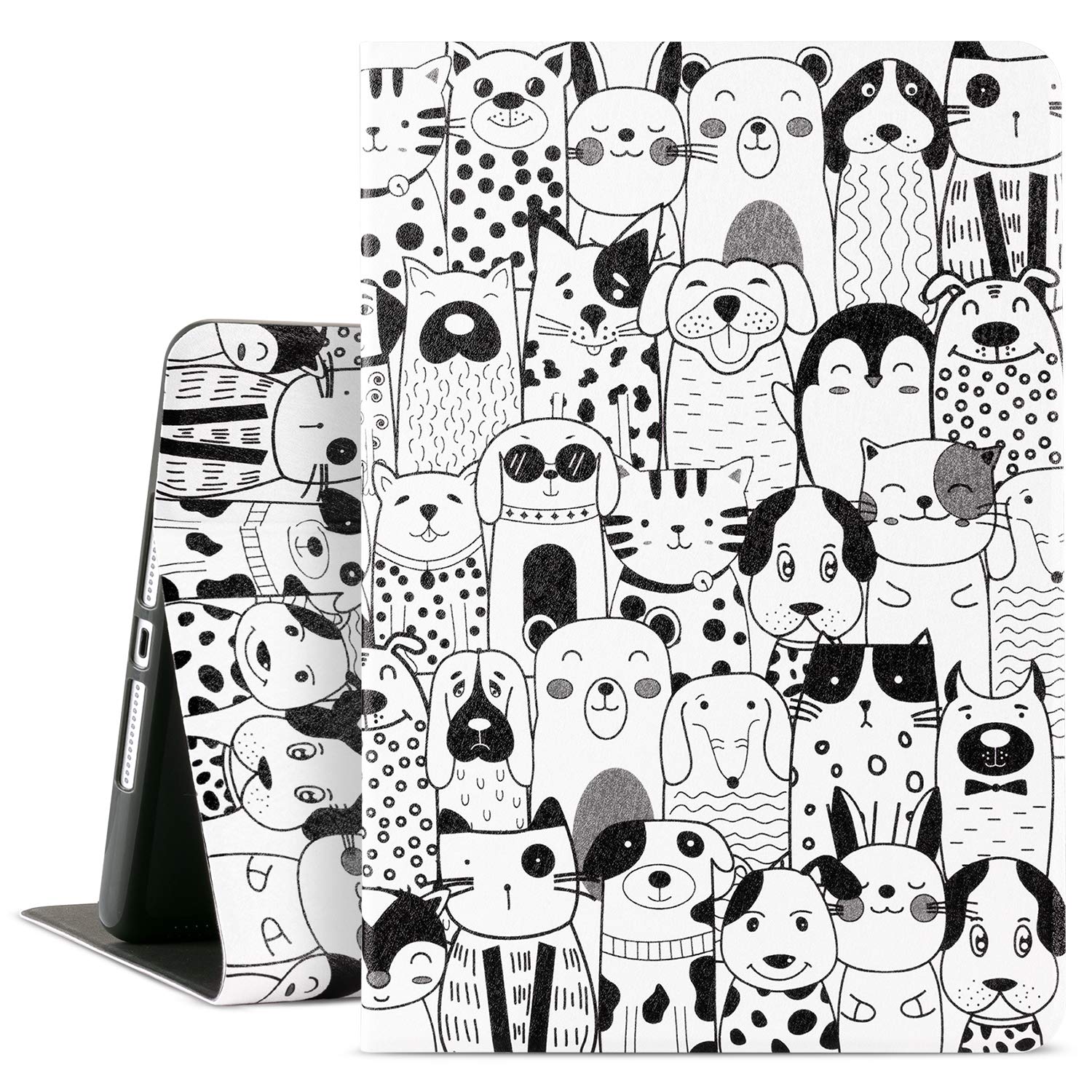 CutebriCaseiPad Animal Case for 9th Generation, 8th Generation 7th Generation iPad Case iPad 10.2 Kids Case, Multi-Angle View with Adjustable Stand Auto Wake/Sleep(Black & White Animals)
