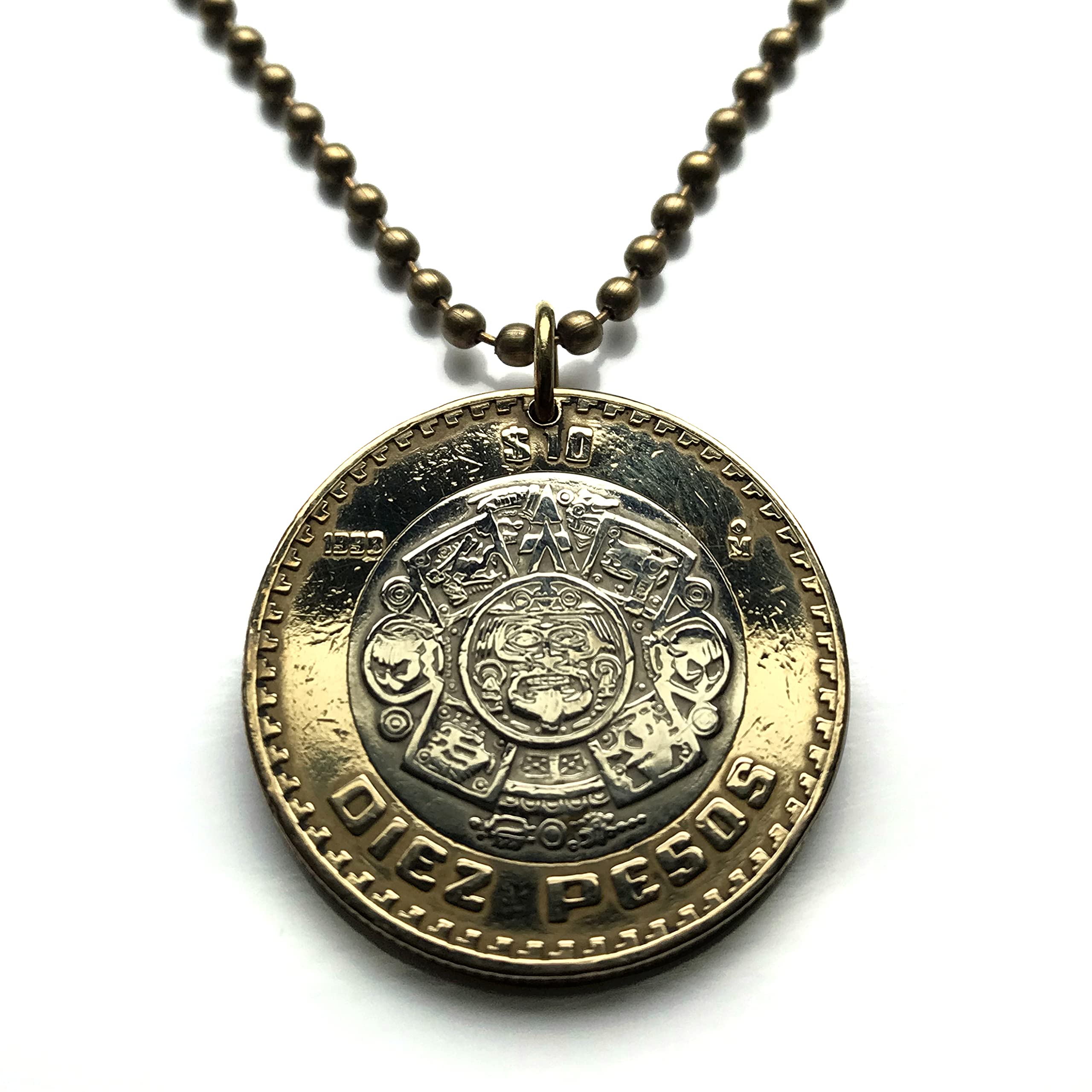 1998 Mexico 10 Pesos Coin Aztec Calendar Pendant