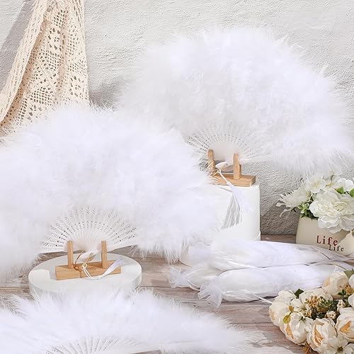 Miniatura 4 de 16 abanicos de plumas de marabú a granel de los años 20, abanico de plumas vintage de los años 20, abanico plegable de mano, abanicos burlescos de