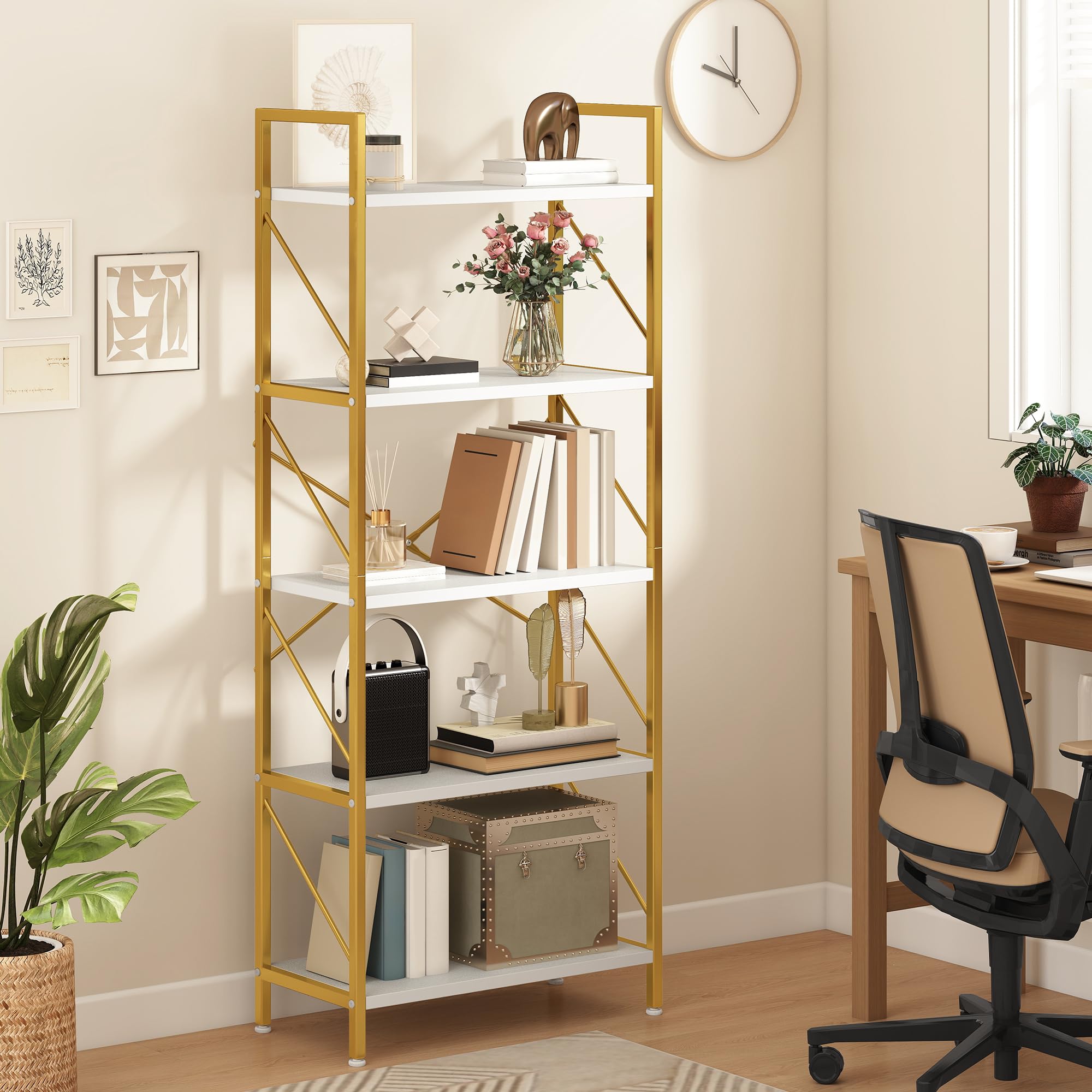 YITAHOME Libreria, Scaffali stretta con 3 cassetti scaffalatura industriale con struttura in acciaio scaffale angolare ripiani portaoggetti per soggiorno ufficio domestico corridoio, Marrone Vintage
