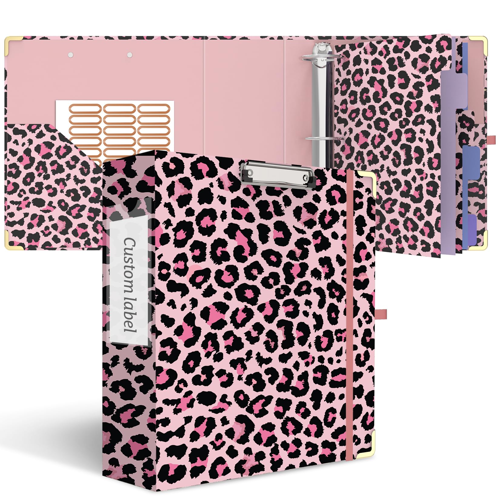 3 Ring Binder 3 Inch, Cute Round Ring Binder with 6 Tab Dividers & Label Stickers, Low Profile Clipboard with Storage, Fashion Binder for School