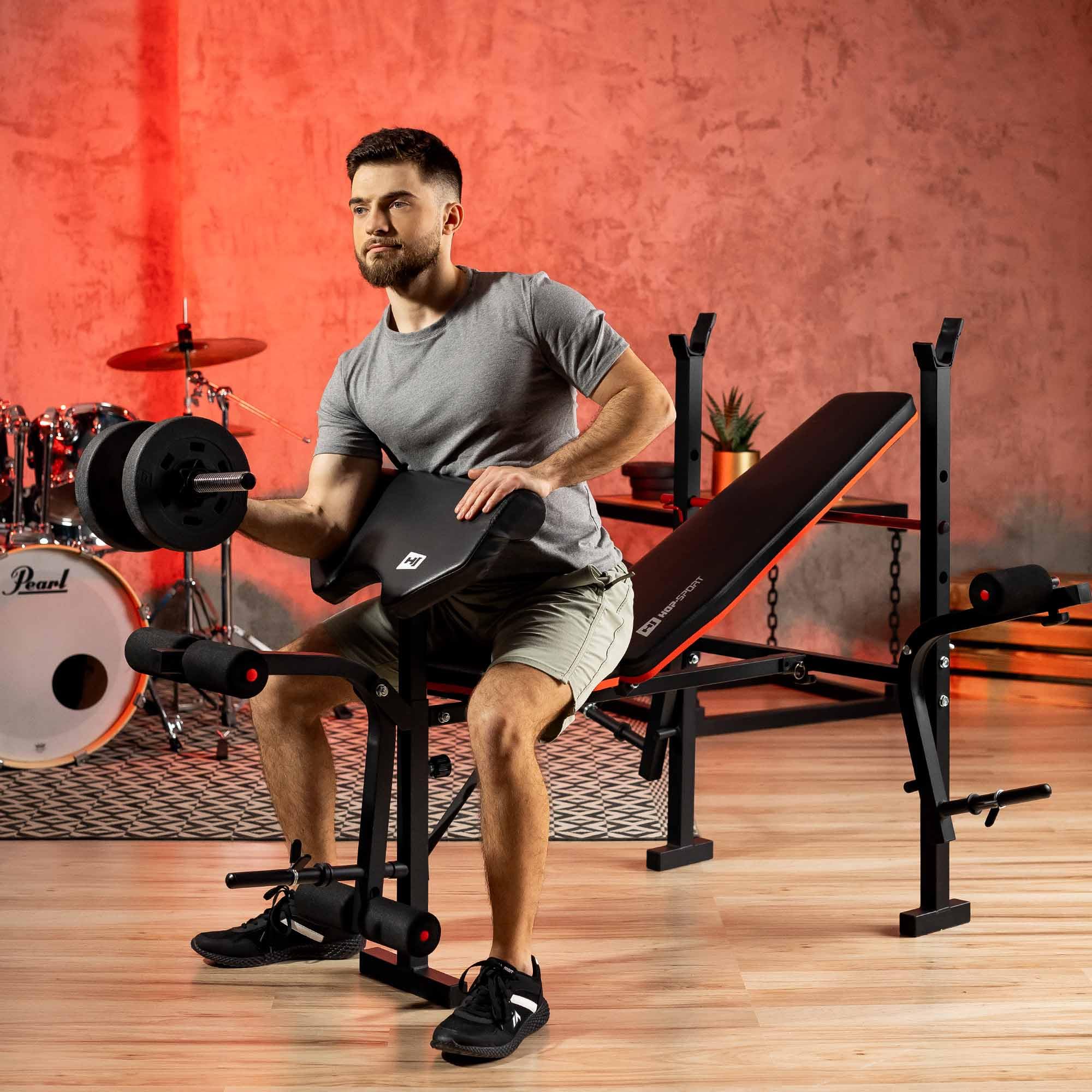 HOP-Sport® Banc de Musculation Pliable Inclinable HS-1055, Banc d'entraînement Complet, Support d'haltères, Entraîneur de Jambes, Multifonction pour Le Développé Couché avec Papillon