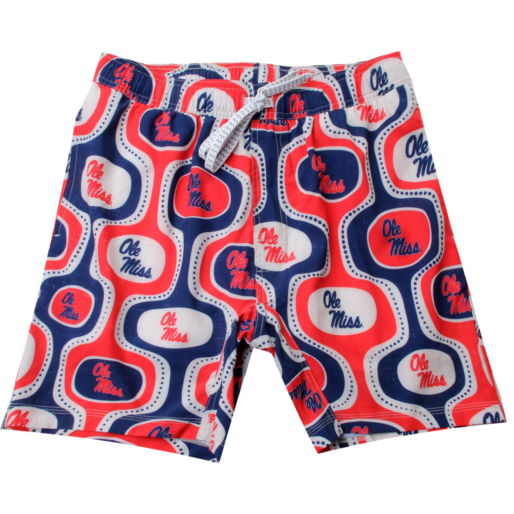 Wes and Willy Mens College Sports Fan Cabana Boy Retro Tech Swim Shorts (Ole Miss Rebels, Large) Navy