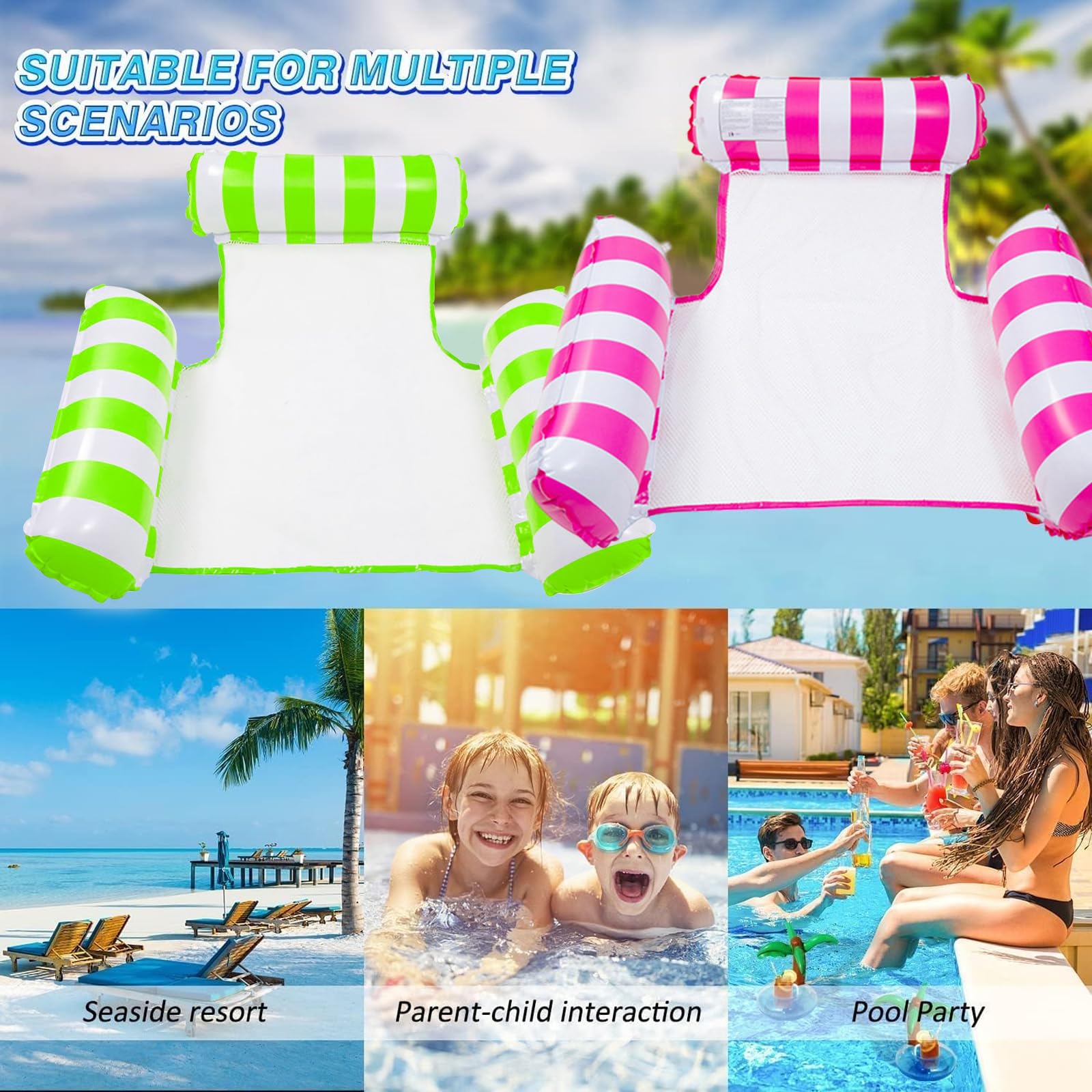 Inflatable Pool Float adults 2 Pack 4-in-1 Inflatable Water Hammock Swimming Pool Floating Chair Relax in the Swimming Pool - Image 3