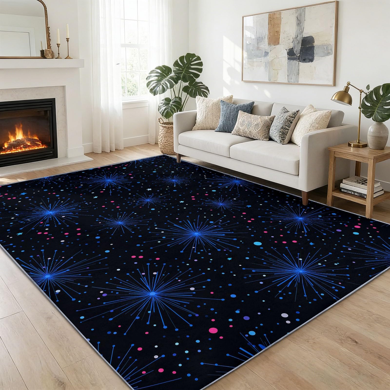 Generisch Teppich Waschbar 120 x 170 cm,Sterne Sternenhimmel Nachthimmel Teppich, Kinderzimmer Gemälde rutschfest Zusammenklappbar Teppiche Gegend für Schlafzimmer Küche