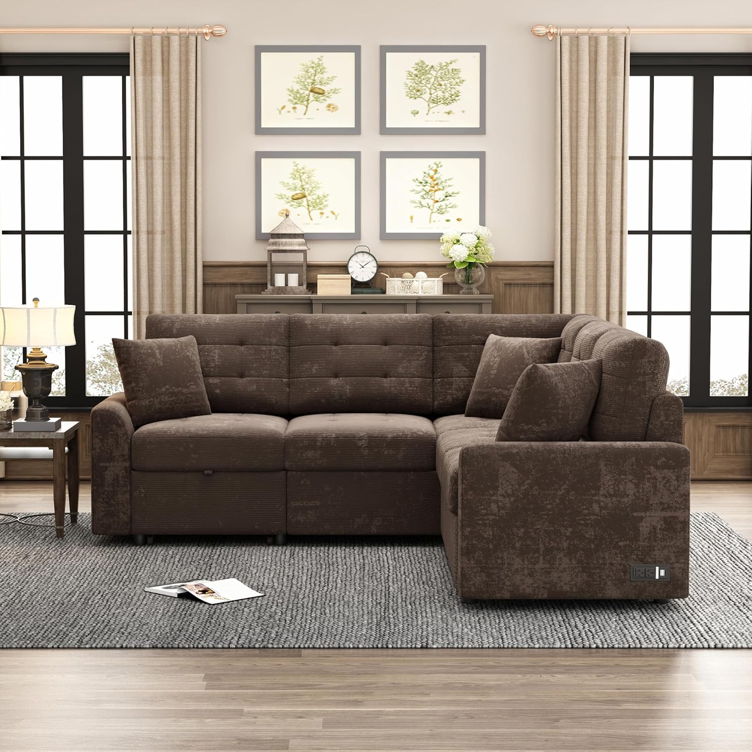 Polibi L-Shape Pull-Out Sleeper Sofa in a living room setting