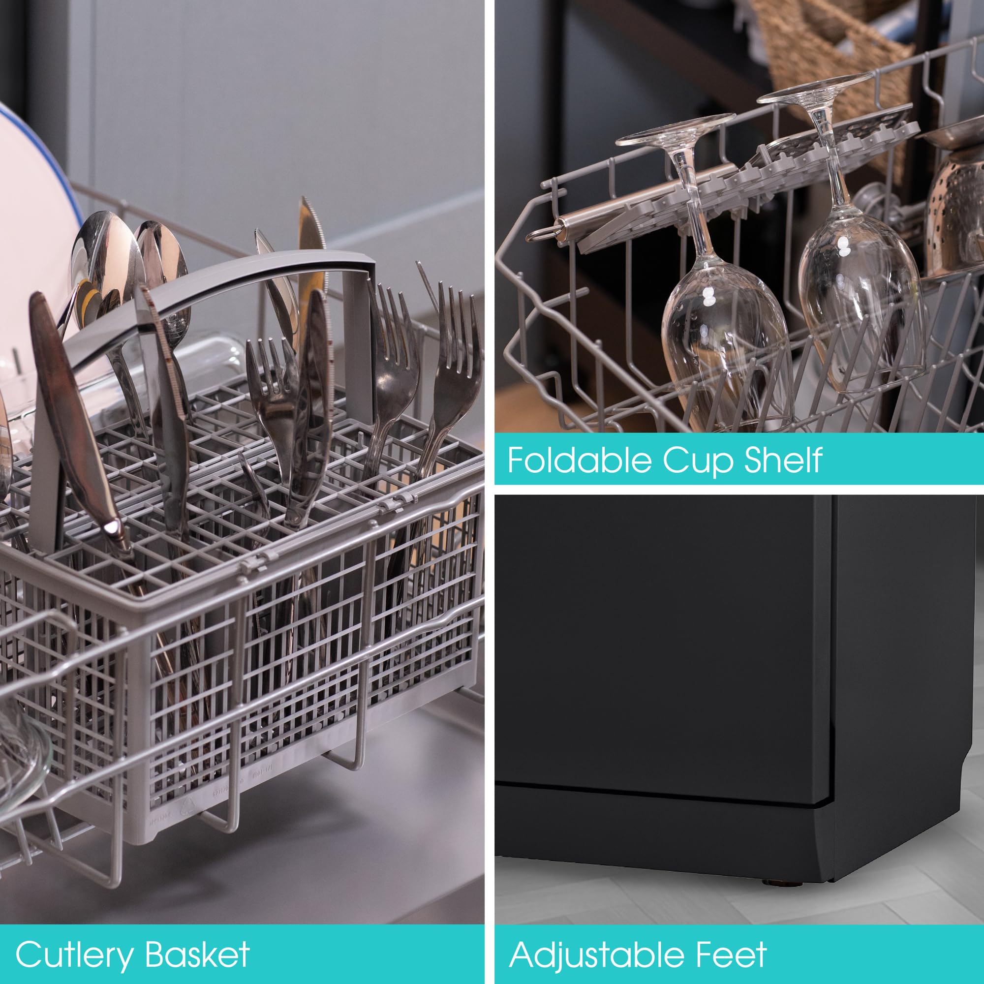 Abode Freestanding Dishwasher Class E with 12 Place Settings, 6 Wash Programs, 24-Hour Delay Start, Removable Cutlery Basket & Deep Clean Function in Black A60DW00E1B — view 8