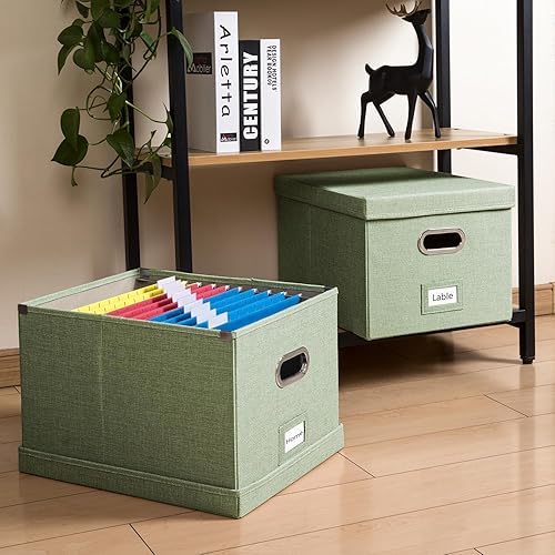 Vista 68 de PRANDOM Caja organizadora de archivos, juego de 4 carpetas plegables decorativas de lino para almacenamiento de archivos colgantes con tapas, Rosa