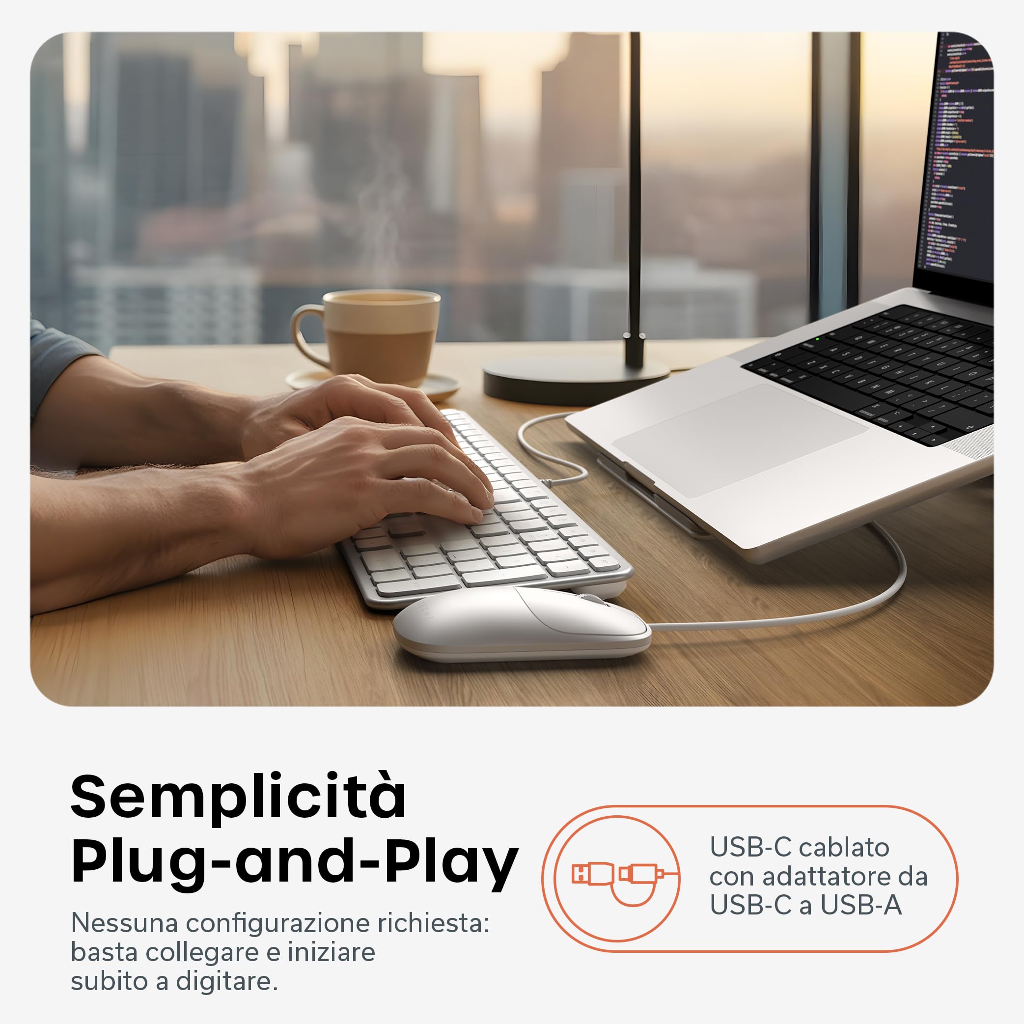 Satechi Tastiera con Cavo Slim LX3 𝗤𝗪𝗘𝗥𝗧𝗬 𝗨𝗦, Formato Completo con Tastierino Numerico, USB-C, Tasto per Cambio Sistema Operativo, per Mac, Windows e Android – Argento
