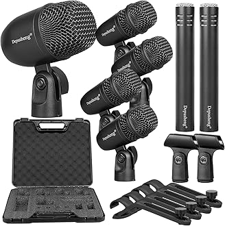 Depusheng7 Piece Wired Drum mic kit with Kick bass mic, Tom/Snare mic and Cymbals Microphone use for Performing and Recording Drummers