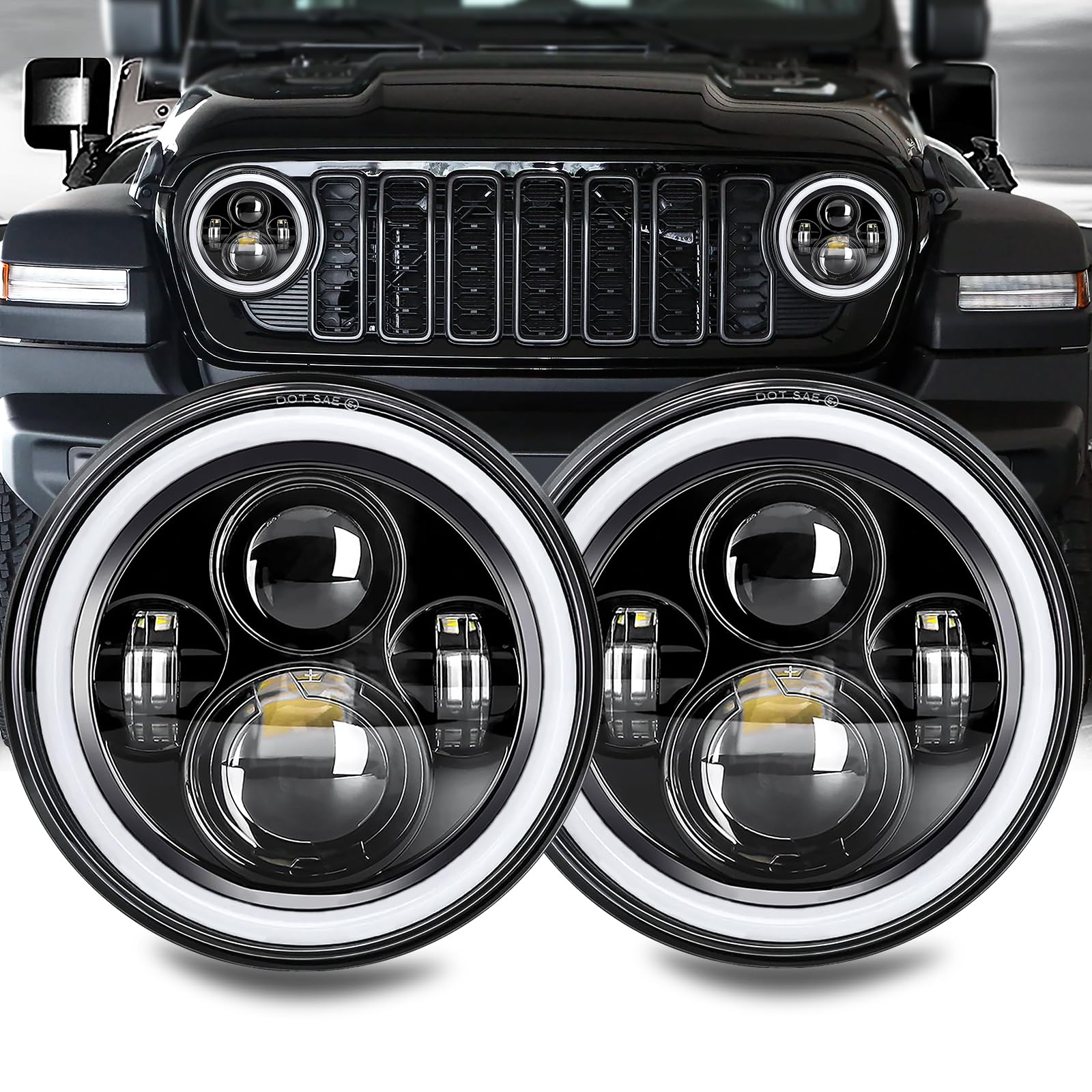 RGB Halo Headlights and Fog Lights Combo, APP Controlled Custom Colors, Music Mode, DOT Approved (Non RGB Type 1)