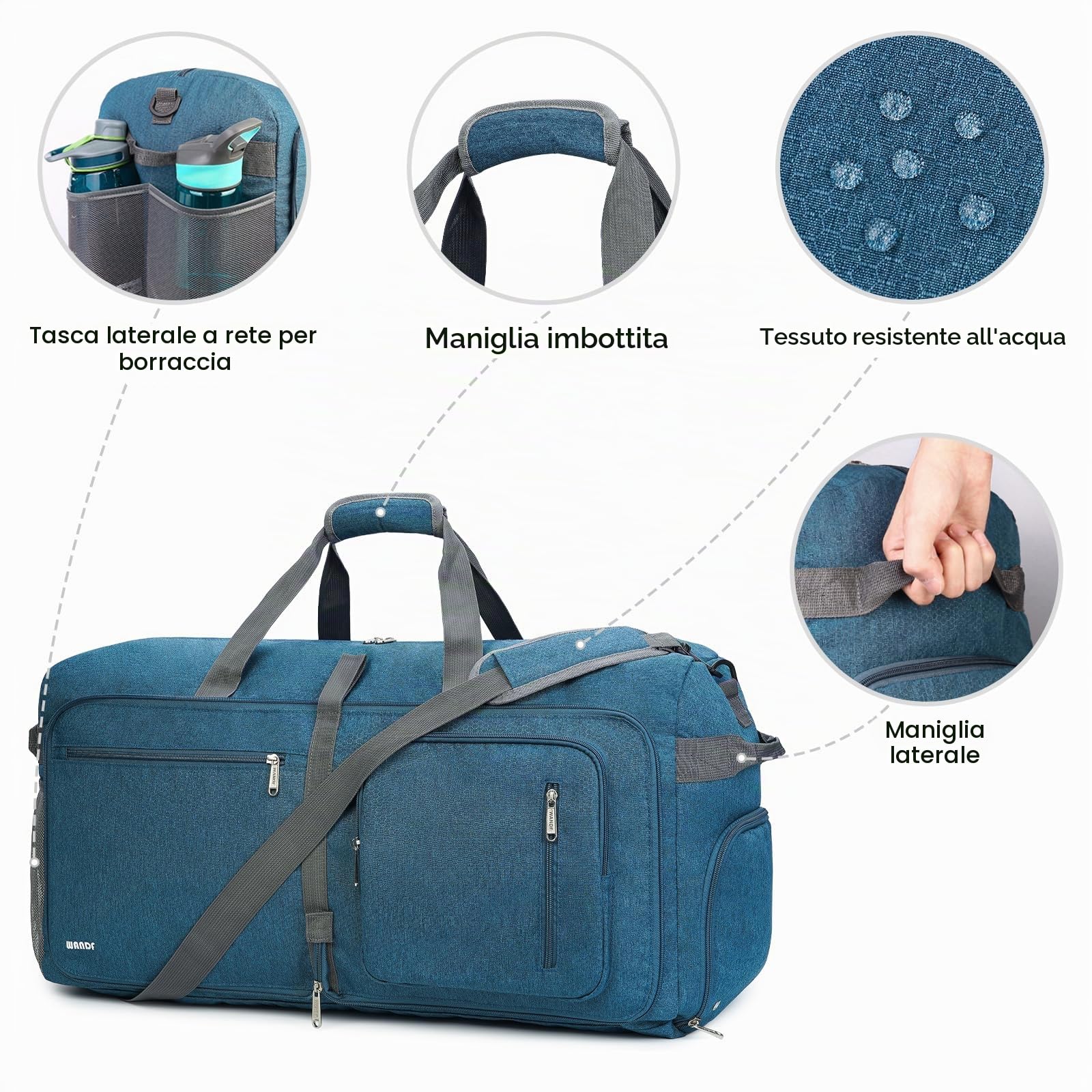 WANDF bagaglio a mano per aereo, borsa da viaggio, piccolo bagaglio a mano, pieghevole, 55 x 40 x 20 cm/45 x 36 x 20 cm, borsa sportiva, borsa ospedale, borsa weekend