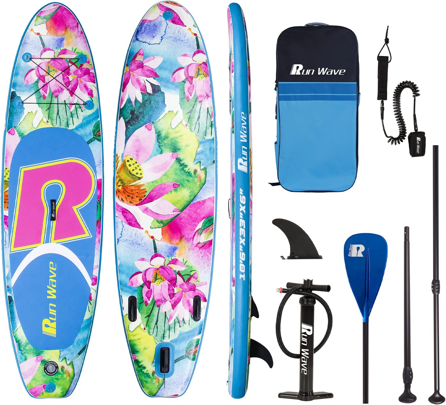 Runwave Inflatable Stand Up Paddle Board Non-Slip Deck with Premium SUP Accessories | Wide Stance, Bottom Fins for Surfing Control | Youth Adults Beginner