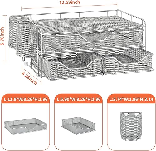 Miniatura 6 de Gianotter Organizador de cajones de escritorio de 3 niveles con 2 soportes para bolígrafos, accesorios de escritorio y organizadores de espacio de
