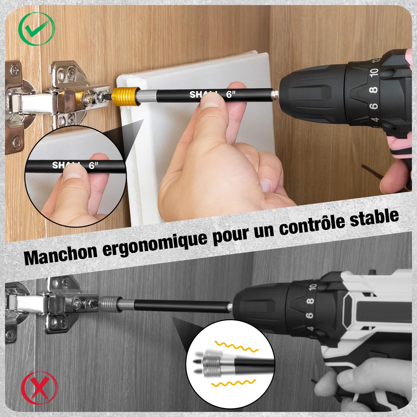 SHALL 4-teiliger magnetischer Bohrer- und Schraubendreher-Bithalter-Satz – für Schlagschrauber, Bohrer-Verlängerung, mit 10 Bits – starke magnetische Haltekraft, professionelles Verschrauben