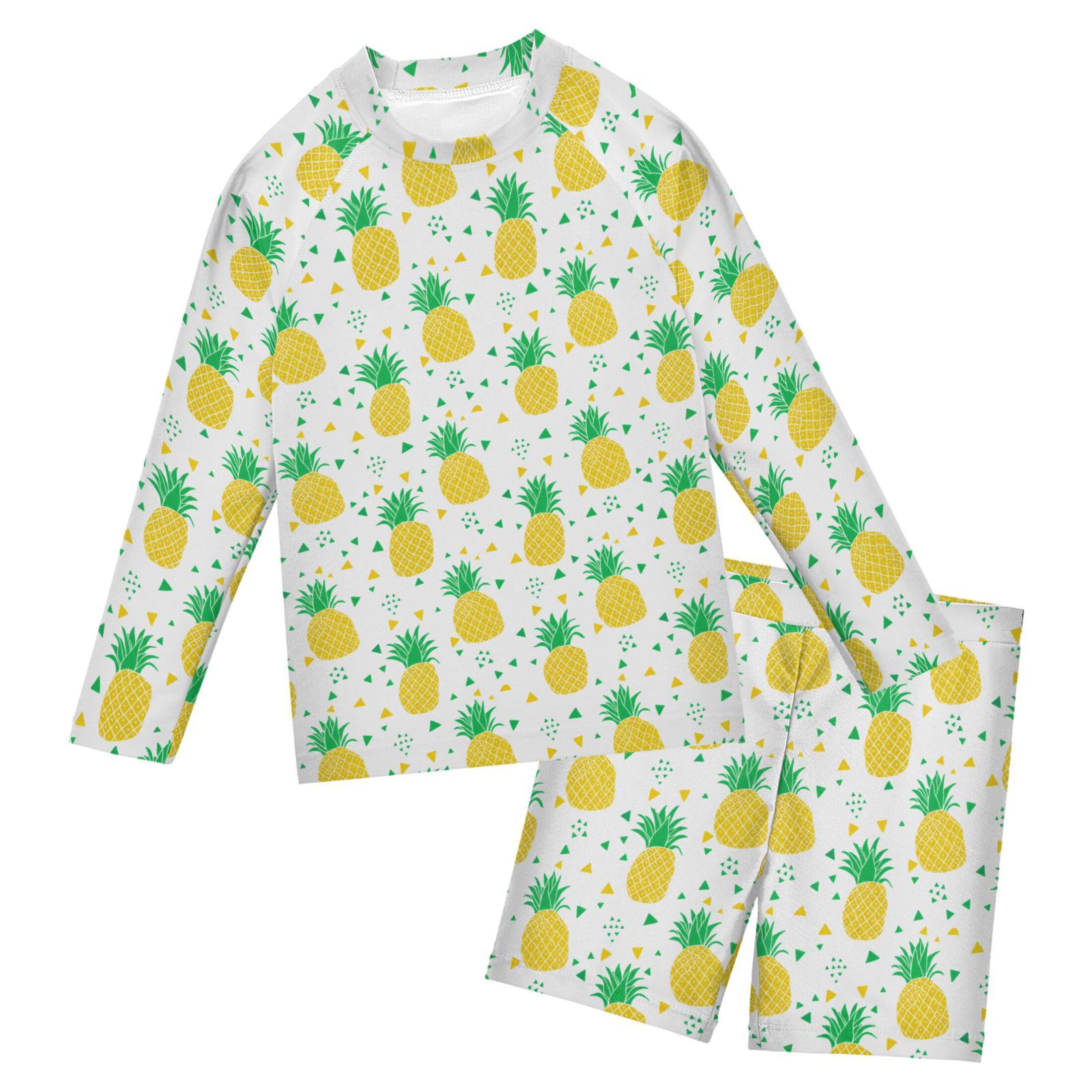 Pineapple Fruit Boys Rash Guard Swimsuits Set for Boys Long Sleeve Swim Shirts Bathing Suits with Trunks B0404308