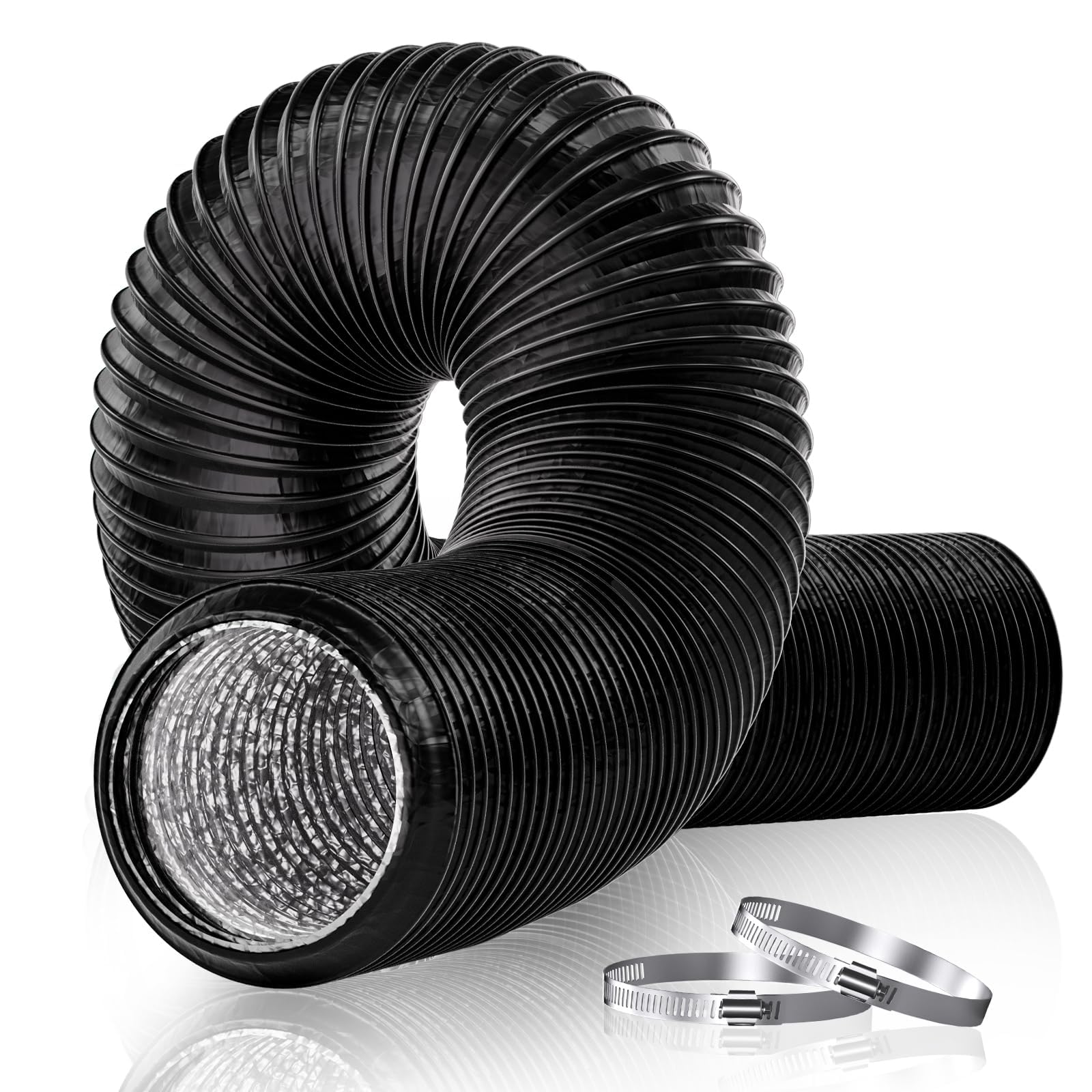 Ducting Flexible Air Ducting Pipe, Aluminium PVC Vent Hose with 2 Clamps, Heavy Duty for Extractor Fan, Cooker Hood, Tumble Dryer, Hydroponics, (125mm*3m)