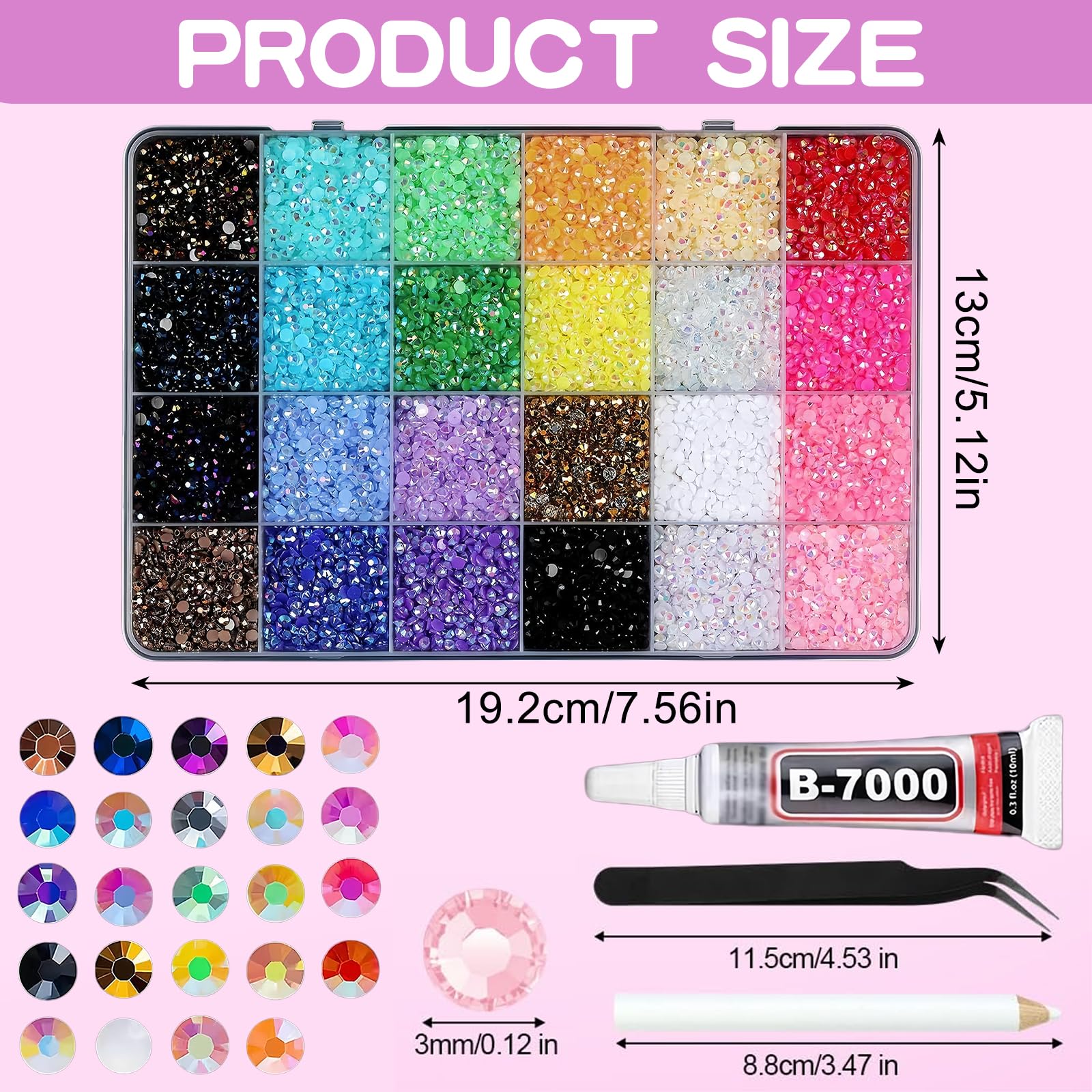 Strass in resina per Bedazzling - 24 colori, 3 mm, 10000 gemme con retro piatto, kit con pinzette e penna per raccogliere vestiti, scarpe, libri per unghie, Diamond Art